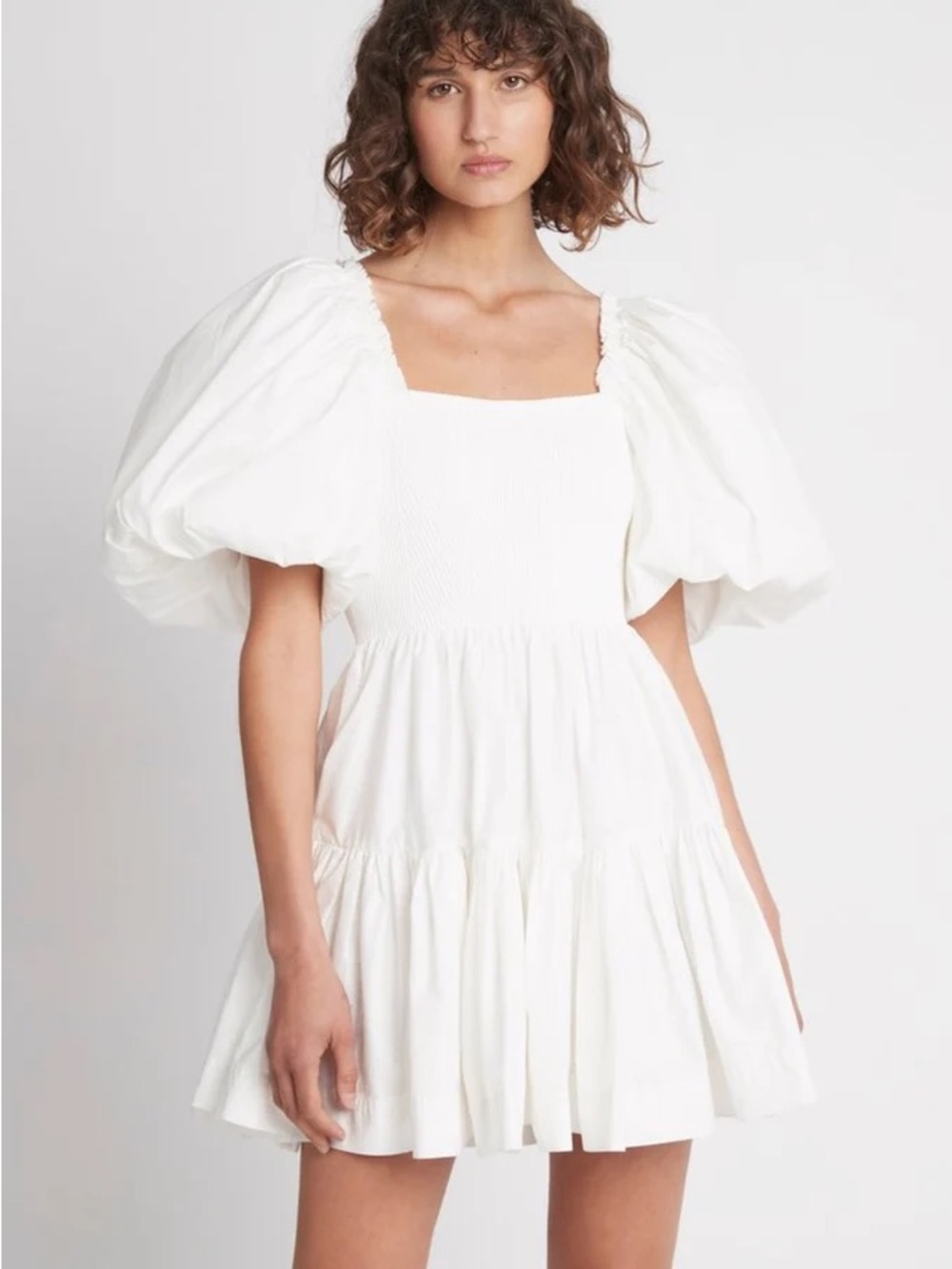 AJE Ivory Casa Puff-Sleeve Mini Knit Dress
